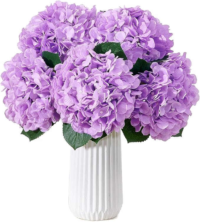 8pcs Lavender Fake Flowers Silk Hydrangea Artificial Flowers Bouquets Faux Hydrangea Stems for Home Table Centerpieces Wedding Party Decoration-CasaMuseHome