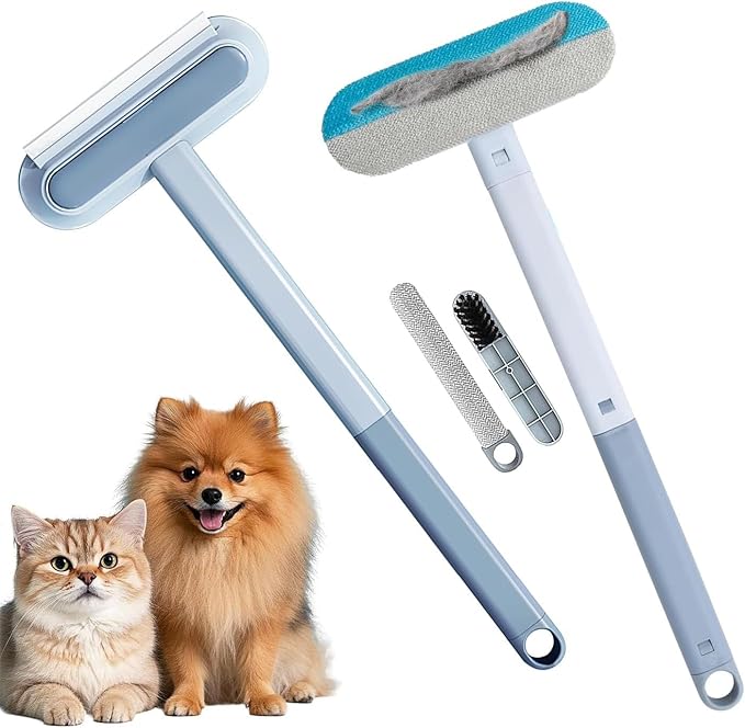 2 PCS Pet Hair Remover for Furniture,4 in 1 Reusable Lint Brush with 17-Inch Handle, Washable Tool for Dog and Cat Hair on Couches, Carpets, Clothes, Bedding, and Cars-CasaMuseHome