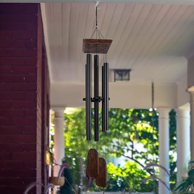 48" Large Wind Chimes for Outside Deep Tone, Wood Wind Chimes Outdoor Clearance, Memorial Gifts for Mother's Day and Christmas, Outdoor Decor for Garden, Patio, Yard(Big Wind Chime, Black)-CasaMuseHome
