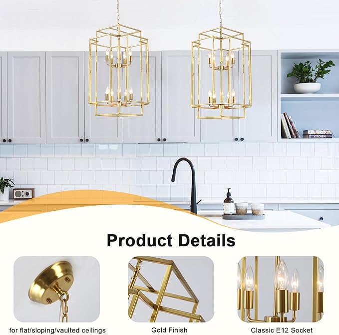 30" Farmhouse Gold Chandelier, 10-Light Foyer Lighting Fixtures, Lantern Tiered Pendant Light Fixtures, Metal Rustic High Ceiling Chandelier for Dining Room Entryway Staircase-CasaMuseHome