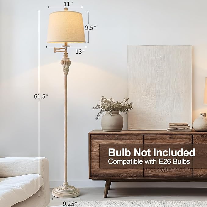 61" Vintage Floor Lamp with 350° Adjustable Swing Arm, Tall lamp Standing Lamp for Bedroom Living Room Bedside Nightstand Retro Farmhouse Mid Century Lamp Light Home Décor Office Gifts-CasaMuseHome