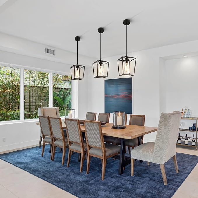 3 Pack Black Pendant Lights for Kitchen Island, 1-Light Farmhouse Metal Pendant Light Cage Kitchen Hanging Light Fixtures with Clear Glass Shade for Dining Room, Entryway, Hallway, Foyer-CasaMuseHome