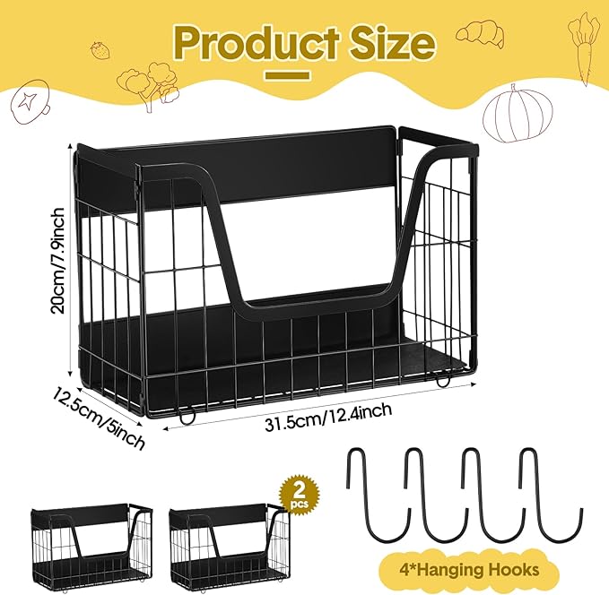 2 Pack Magnetic Shelf for Fridge Fruit Storage Container Fridge Magnetic Baskets Fruit Potato Onion Storage Bins, Pantry Organizer Refrigerator, Kitchen Counter, Cabinet, 12.4 x 7.9 x 5 Inch-CasaMuseHome