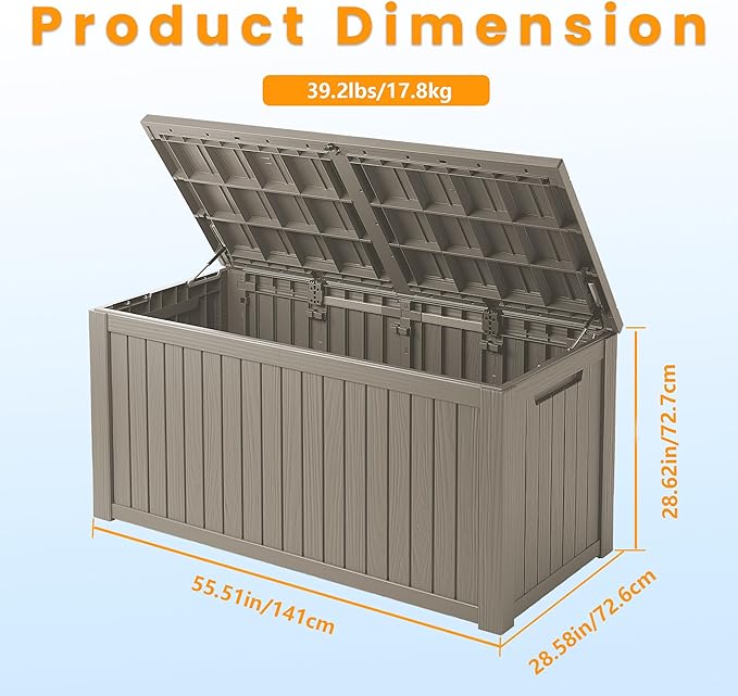 200 Gallon Lockable Resin Deck Box, Waterproof & UV-Resistant Outdoor Storage Box for Outdoor Cushion Storage, Garden Tools & Pool Accessories Storage, Gray-CasaMuseHome