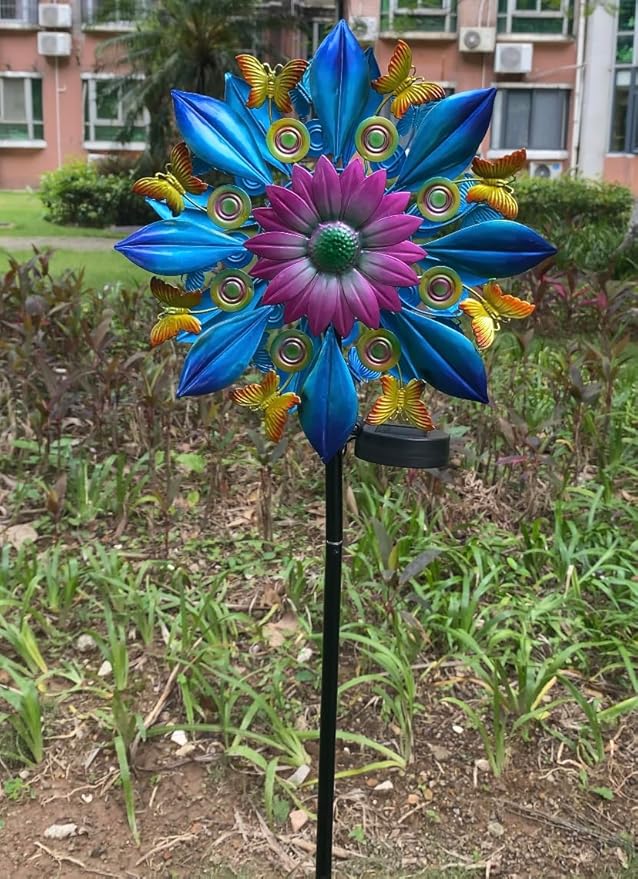 60 Inch Solar Wind Spinner Outdoor - Double-Sided Rotating Colorful Kinetic Wind Spinners for Garden, Yard Decorations Outdoor,Metal Wind Sculptures & Spinners, Wind Art-CasaMuseHome