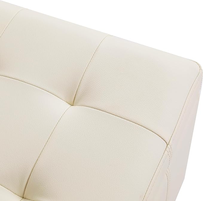 Adeco Faux Leather Storage Ottoman with Hinged Lid, 17.5 Inch High Cream White Square Cube Foot Stool with Storage, Upholstered Vanity Stool with Solid Wood Legs for Living Room, Bedroom, Dorm-CasaMuseHome