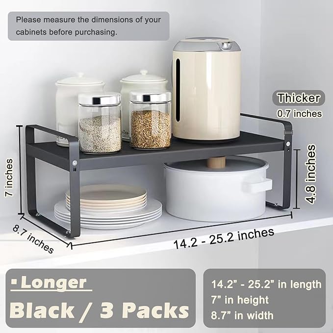 3 Pack Expandable Cabinet Shelf Organizer Kitchen Shelf Riser Stackable Pantry Shelves Kitchen Organizers and Storage Metal Spice Rack Countertop Organizer Cupboard Adjustable Shelfs Desk Rack Shelf-CasaMuseHome