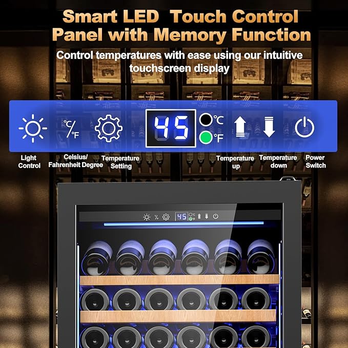 24 Inch Wine Cooler Refrigerator,179 Bottles Wine Fridge Large Capacity Professional Wine Cellars with Powerful Compressor,Quiet Operation and Elegant Design, Black-CasaMuseHome