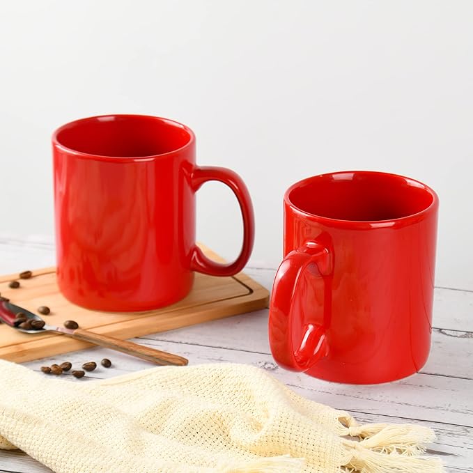 30oz Super Large Ceramic Coffee Mugs Large Handles Set of 2 (Red)-CasaMuseHome