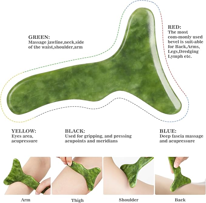 2 in 1 Jade Stone Gua Sha Massage Tool, Large Guasha Muscle Scraper Tools Set with Handle Muscle Scraping Massage Tools Anti Cellulite Spa Acupuncture Tools for Back Neck Leg Lymphatic Drainage-CasaMuseHome