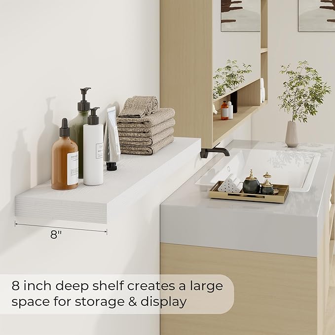 36 inch Floating Shelves Wall Shelves for Office with Invisible Brackets, 8 inch Deep Shelves for Bathroom, Living Room, Kitchen, Office, 36x7.9 inch deep Set of 2, White-CasaMuseHome