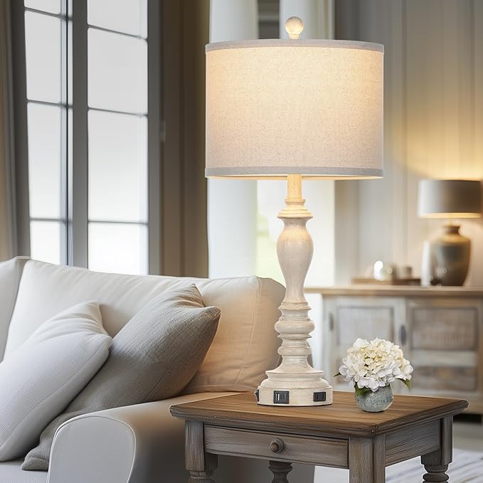 27.5" Retro Table Lamps Set of 2 with USB A+C Charging Ports -Nightstand Lamp for Bedroom Vintage Rustic Table Lamps for Living Room Traditional Nightstand Bedside Lamps（2 Bulbs Included）-CasaMuseHome