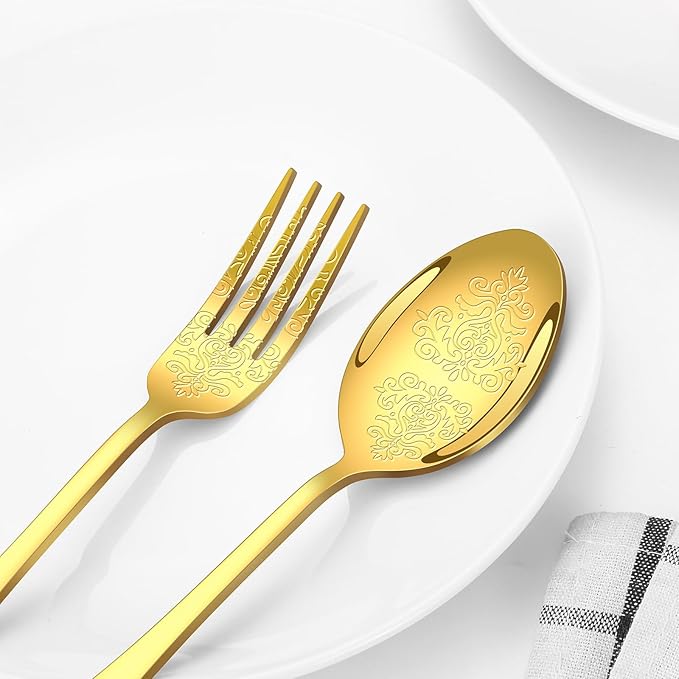40 Pcs Gold Silverware Set for 8 with Classical Flower Embossed Design, Food Grade Stainless Steel Flatware Set, Eating Utensils Sets Include Fork/Knife/Spoon, Cutlery Set, Dishwasher Safe-CasaMuseHome