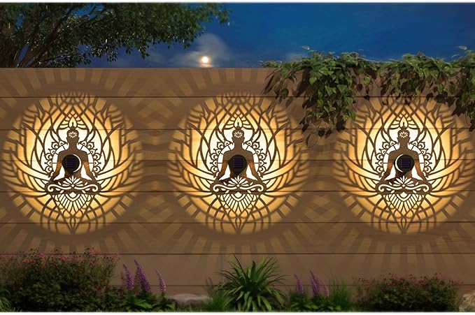 4 Pack Solar Fence Lights Metal Solar Powered Outdoor Wall Deck Step Lights Zen Theme Waterproof Fence Light for Garden Post Patio Backyard Yard Decor, Gardening Gifts for Women Mom Grandma-CasaMuseHome