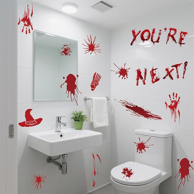 8 Sheets Halloween Window Clings, Bloody Handprint Footprint Window Stickers Scary Halloween Decorations Self Adhesive Wall Decal for Party Bathroom Car Door Zombi Restroom Sign Decals-85 Pcs-CasaMuseHome