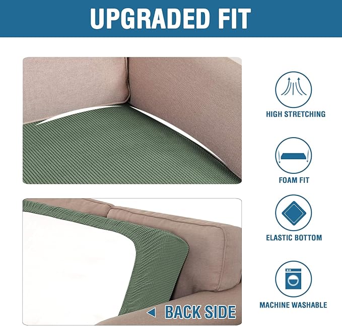 H.VERSAILTEX Super Stretch Individual Seat Cushion Covers Sofa Covers Couch Cushion Covers Slipcover Sets Thick Jacquard Textured Twill Fabric (1 Piece Sofa Cushion Cover, Loden Frost)-CasaMuseHome
