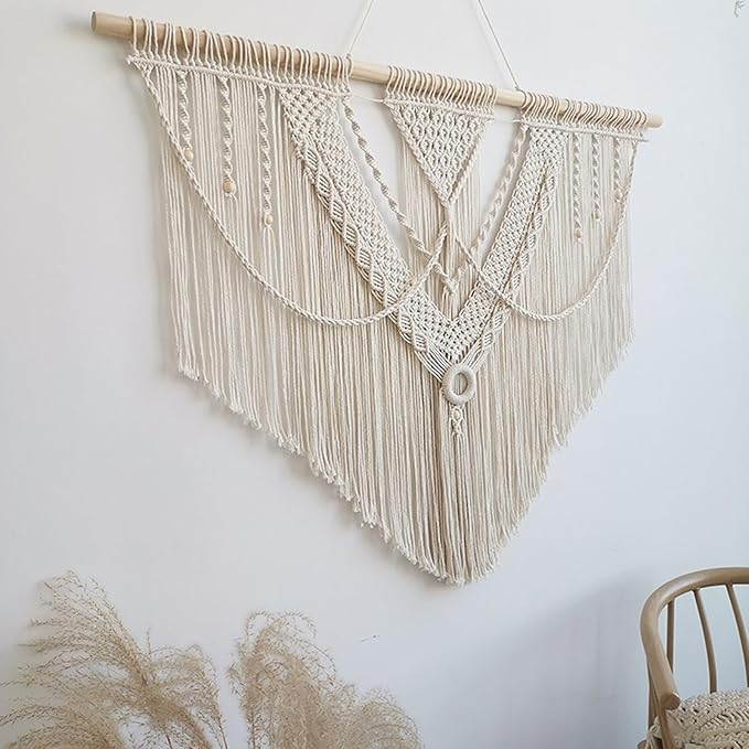 Achart Macrame Wall Hanging Large- Boho Wall Decor- large wall art- Wall Decor Living Room- Macrame Tapestry Boho Decor for Bedroom (Triangle)-CasaMuseHome