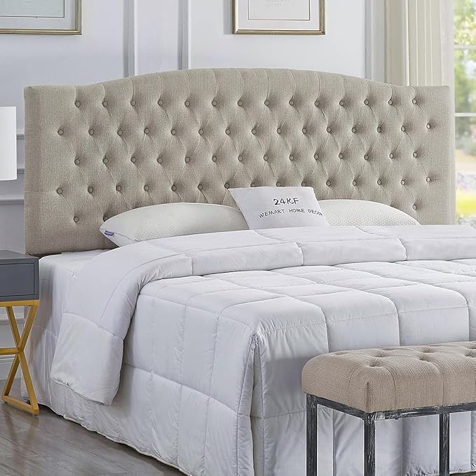 24KF Upholstered Tufted Button Linen Fabric Headboard,Comfortable Fashional Headboard King/CA King Size,Linen-CasaMuseHome
