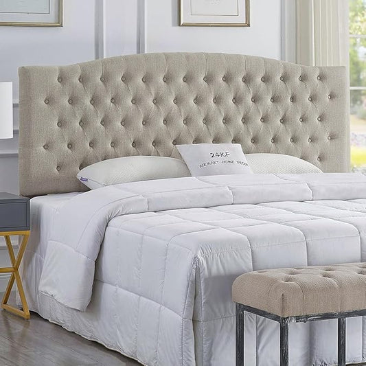 24KF Upholstered Tufted Button Linen Fabric Headboard,Comfortable Fashional Headboard King/CA King Size,Linen-CasaMuseHome