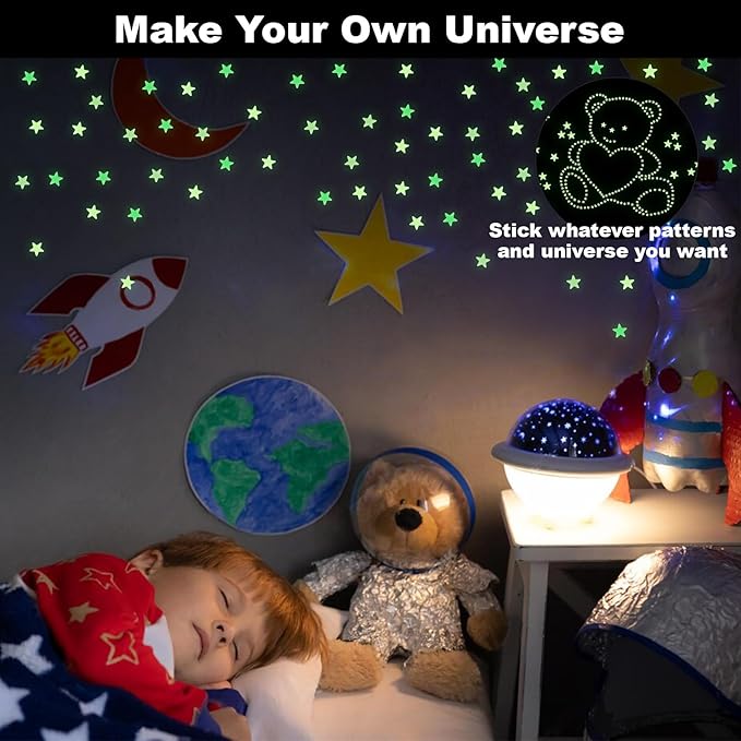 200 Glow in The Dark Stars for Ceiling - Glowing Stars and Moon Stickers Estrellas que brillan en la oscuridad para el techo de cuarto Plastic Space Galaxy Decals Bedroom Wall Decorations-CasaMuseHome