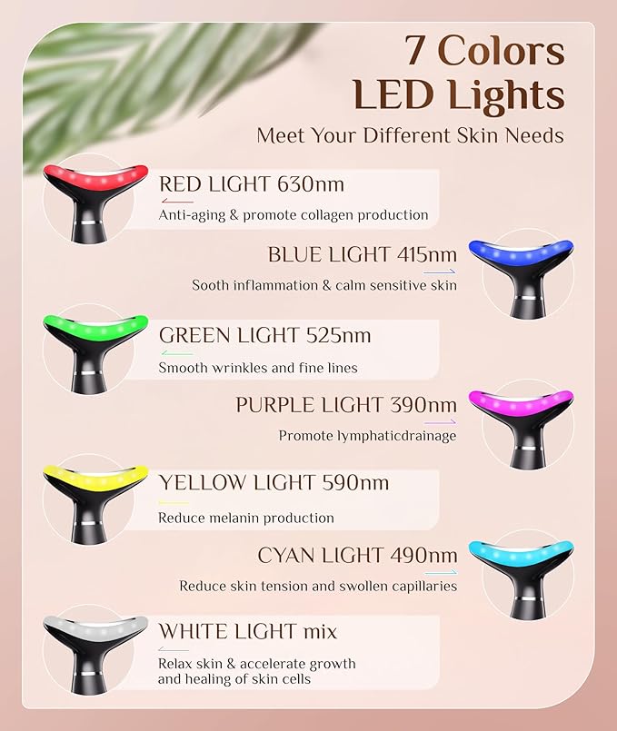 7 Color Galvanic Machines - Red Light Therapy for Face and Neck, Face Massager Tool for Wrinkles, Double Chin, Vibrating Facial Massager with Thermals, Black-CasaMuseHome