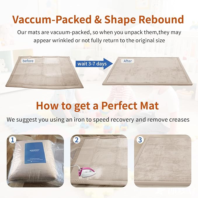ACOMOPACK Baby Play Mat for Floor,1.3" Thick Memory Foam Area Rug for Living Room,Soft Velvet Crawling with Non-Slip Bottom for Kid,Toddler,79"×157" Tummy Time Nursery Rugs,Yoga（Beige）-CasaMuseHome