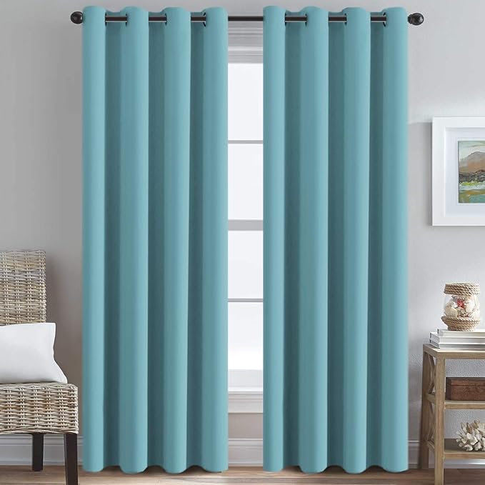 H.VERSAILTEX Thermal Insulated Blackout Drapes Soft and Smooth Microfiber Formaldehyde-Free Curtains for Nursery,Grommet Window Panels,52 by 84 - Inch - Aqua - Set of 2-CasaMuseHome
