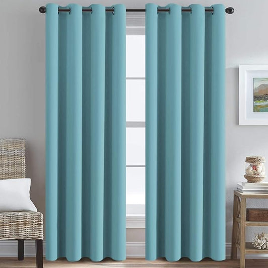 H.VERSAILTEX Thermal Insulated Blackout Drapes Soft and Smooth Microfiber Formaldehyde-Free Curtains for Nursery,Grommet Window Panels,52 by 84 - Inch - Aqua - Set of 2-CasaMuseHome