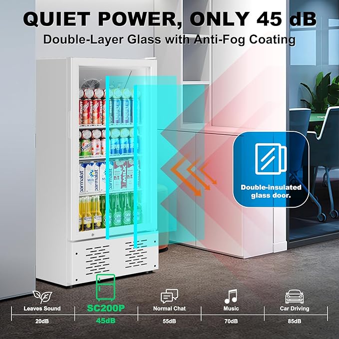 6.5 CUFT Commercial Beverage Refrigerator Glass Door Display Cooler Drink Beer Milk Fridge for Bar Restaurant Office-CasaMuseHome
