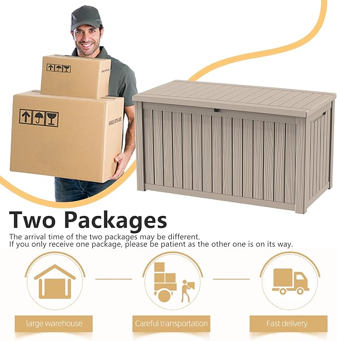 182 Gallon Deck Box Waterproof, UV Resistant Resin Outdoor Storage Box with Hydraulic Rod, Lockable Design and Enhanced Durability for Patio, Garden, and Poolside Use-CasaMuseHome