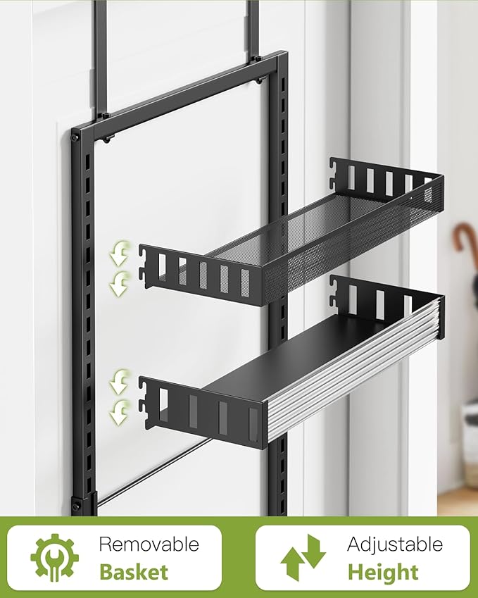 6-Tier Over the Door Pantry Organizer, 2 in 1 Large Door Spice Rack with Adjustable Metal Baskets, Heavy Duty Hanging or Wall Mounted Storage Organizer for Kitchen Pantry and Room Wall-CasaMuseHome