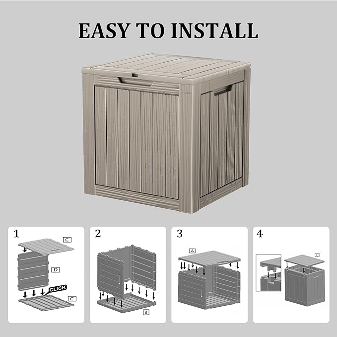 35 Gallon Lockable Resin Deck Box, Waterproof & UV-Resistant Outdoor Storage Box for Outdoor Cushion Storage, Garden Tools & Pool Accessories Storage, Gray-CasaMuseHome