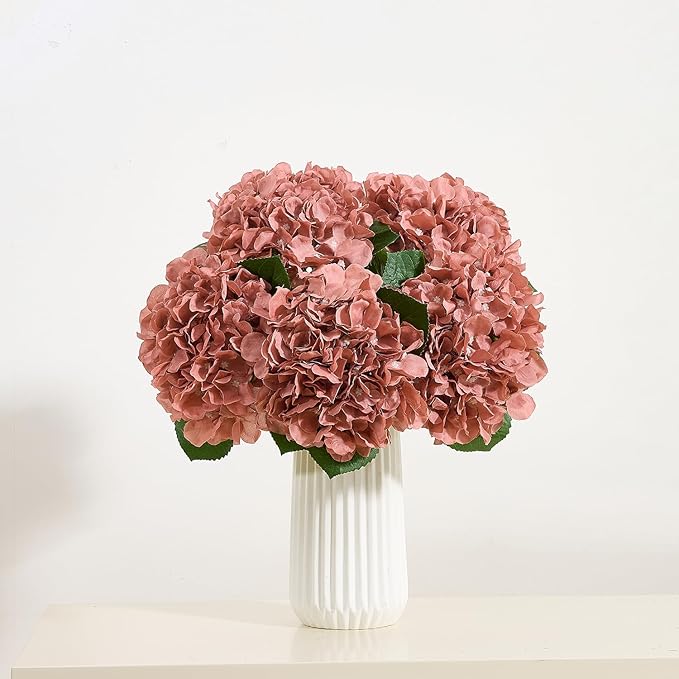 8Pcs Dusty Rose Fake Flowers Silk Hydrangea Artificial Flowers Bouquets Faux Hydrangea Stems for Home Table Centerpieces Wedding Party Decoration-CasaMuseHome