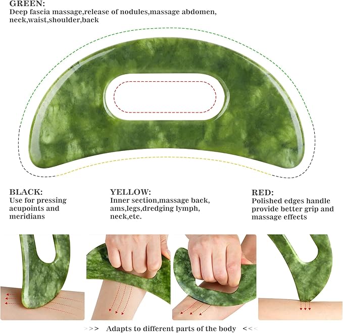 2 in 1 Jade Stone Gua Sha Massage Tool, Large Guasha Muscle Scraper Tools Set with Handle Muscle Scraping Massage Tools Anti Cellulite Spa Acupuncture Tools for Back Neck Leg Lymphatic Drainage-CasaMuseHome