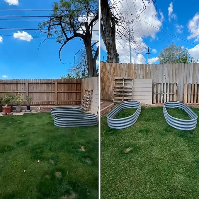 2 Pack 6x3x1FT Galvanized Raised Garden Bed Kit Oval Metal Ground Planter Box Outdoor Bottomless Planter Raised Beds for Vegetables Flowers Herbs Fruits, Gray-CasaMuseHome