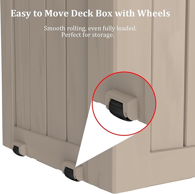 80 Gallon Outdoor Storage Box with Wheels, Waterproof Lockable Resin Deck Box Patio Storage Bin for Pool Accessories Cushion Furniture, Garden Tools, UV-Resistant Outside Delivery Grey-CasaMuseHome