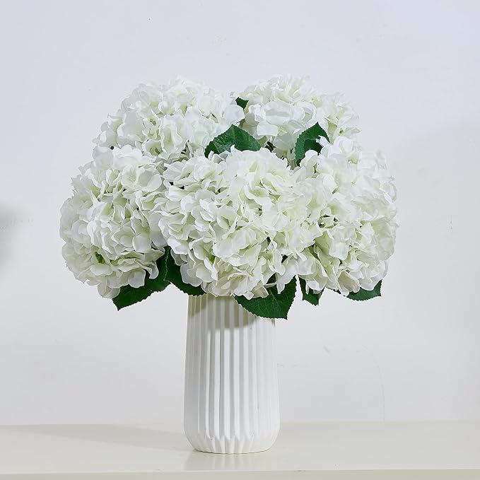 8Pcs White Fake Flowers Silk Hydrangea Artificial Flowers Bouquets Faux Ivory Hydrangea Stems for Home Table Centerpieces Wedding Party Decoration-CasaMuseHome