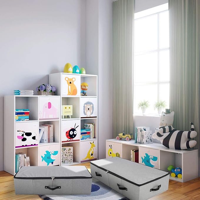 2PCS Foldable Under Bed Storage Container with Plastic Support Liner, Handles, Zipper lid, Sweater Pillow Blankets ClothesStorage Organizer for Bedroom and Closet, 29×15×7inch, Dark Grey-CasaMuseHome