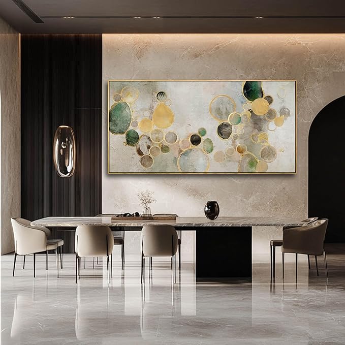 Abstract Canvas Wall Art Gold Circle Painting Green Artwork Framed Wall Prints 29"x 58" Office Wall Decor Colorful Pictures for Living Room Bedroom-CasaMuseHome