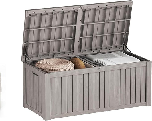 150 Gallon Resin Deck Box, Waterproof Outdoor Storage Bin for Patio Furniture, Pool Accessories, and Garden Tools, Lockable & UV-Resistant, Grey-CasaMuseHome