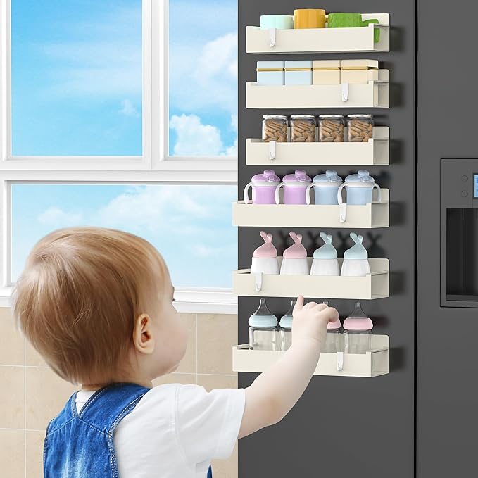 6 Pack Magnetic Spice Rack Organizer for Refrigerator and Oven, Cream White Fridge Organizers and Storage for Kitchen-CasaMuseHome