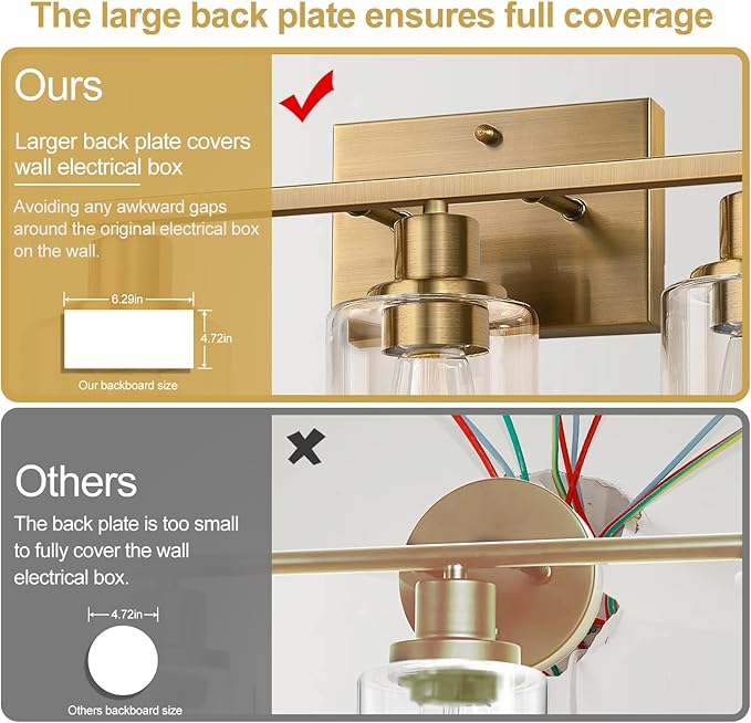 3 Light Bathroom Light Fixtures, Brass Vanity Lights for Bathroom with Clear Glass Shades, Modern Bathroom Wall Sconces for Mirror Living Room Cabinet-CasaMuseHome