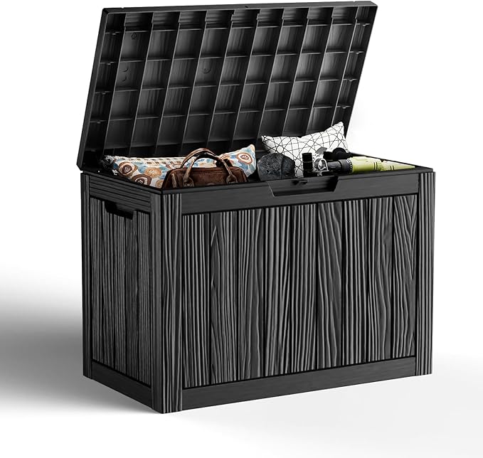 45 Gallon Resin Deck Box, Lockable Outdoor Storage Box for Patio Cushions Storage Furniture,Garden Tools, Pool Supplies, Weatherproof and UV Resistant（Black）-CasaMuseHome