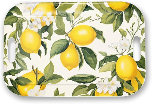 Serving Trays with Handles, 14.5 x 9.8 inch Rectangular Plastic Tray for Restaurant, Kitchen, Lemon and Lemon-CasaMuseHome