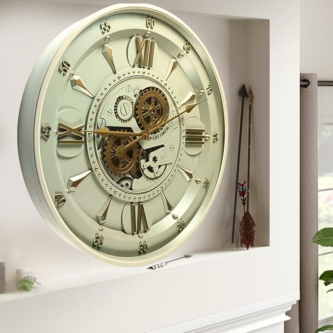 24'' Inch Real Moving Gear Wall Clock Ireland Line (Brass Light, 24 inches (59 cm))-CasaMuseHome