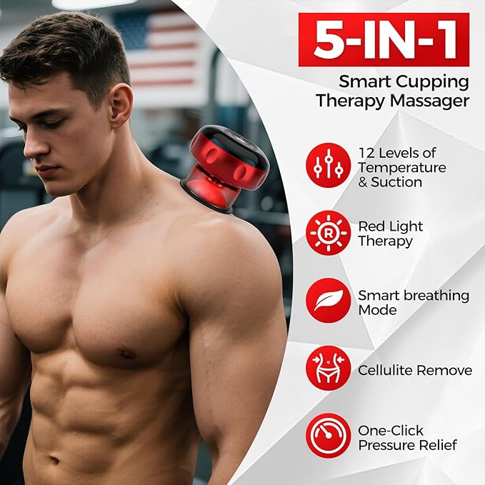 5-in-1 Smart Cupping Therapy Set 2pcs, 12-Level Temperature & Suction Control, Massage Cupping Kit for Targeted Pain Relief, Neck/Shoulder/Back Muscle Soreness & Blood Circulation Improvement-CasaMuseHome