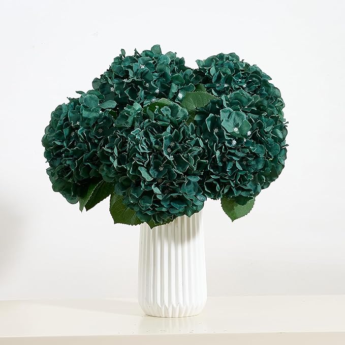 8Pcs Emerald Green Fake Flowers Silk Hydrangea Artificial Flowers Bouquets Faux Hydrangea Stems for Home Table Centerpieces Wedding Party Decoration-CasaMuseHome