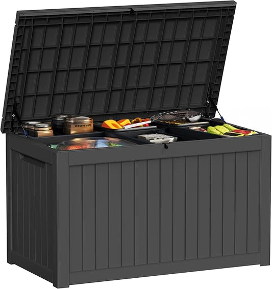 230 Gallon Outside Storage Box, Resin All Weather Storage Cabinet, Large Deck Box for Garden Tools, Patio Furniture, Sports Equipment, Black-CasaMuseHome