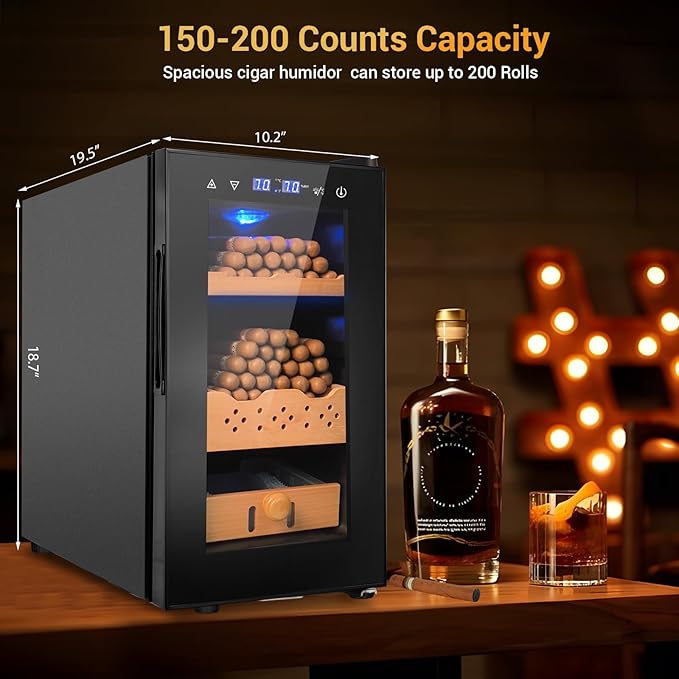 25L Cigar Electric Humidor, 200 Counts Large Capacity,Thermostatic Electric Cooler Cabinet with Digital LED Screen, Safety Lock,Smart Humidity & Temp Control, Gifts for Men-CasaMuseHome