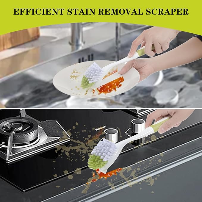 8 Pcs Dish Brush with Handle Kitchen Scrub Brush Pot and Pan Cleaning Brush Dish Scrubber with Stiff PET Bristles for Cookware Sink Washing Household, Green, 11 x 3.1 x 0.98 Inch-CasaMuseHome